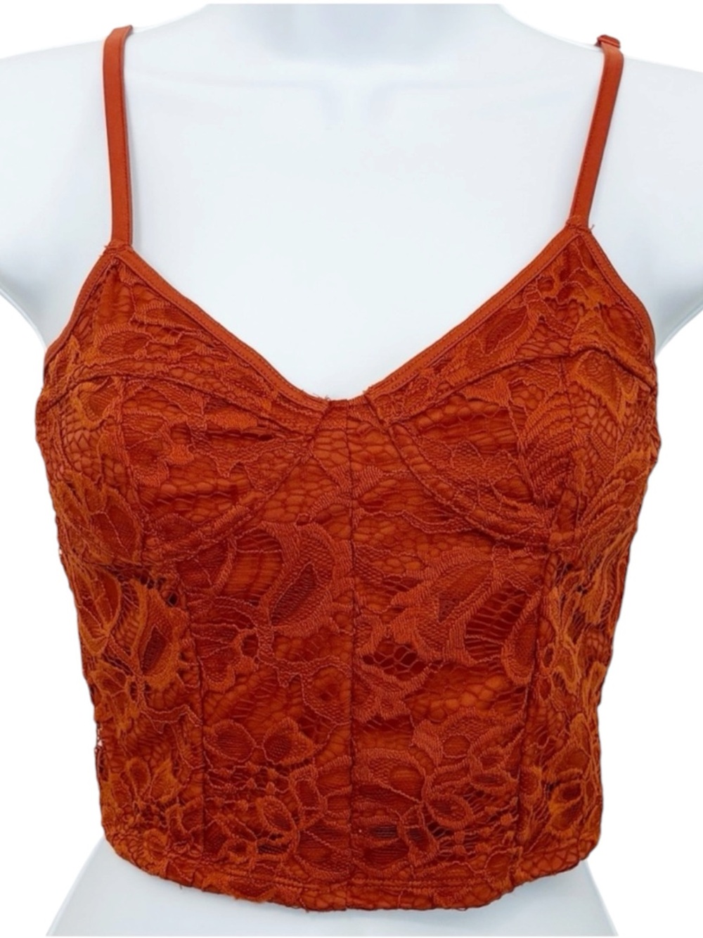 URBAN OUTFITTERS Rust Floral Lace Bralette Cami Crop Top Y2K Boho Small